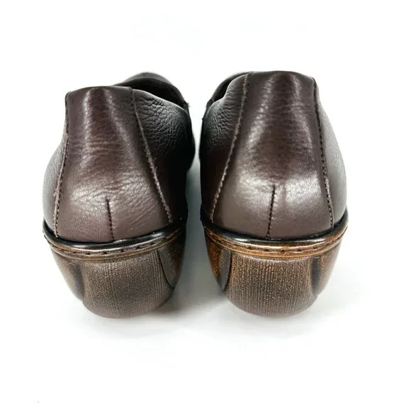 SoftWalk Brown Leather Slip On Melody Platform Non-Skid Work Clog Wedge Mule 6M - Picture 5 of 8